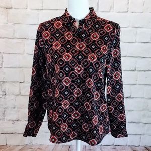 Carmen Marc Valvo "Square Taks" Long Sleeve Blouse